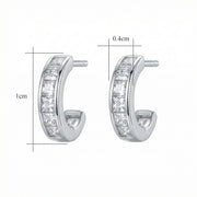 Channel-Set Princess-Cut Half-Hoops – sterling silver earrings, front view