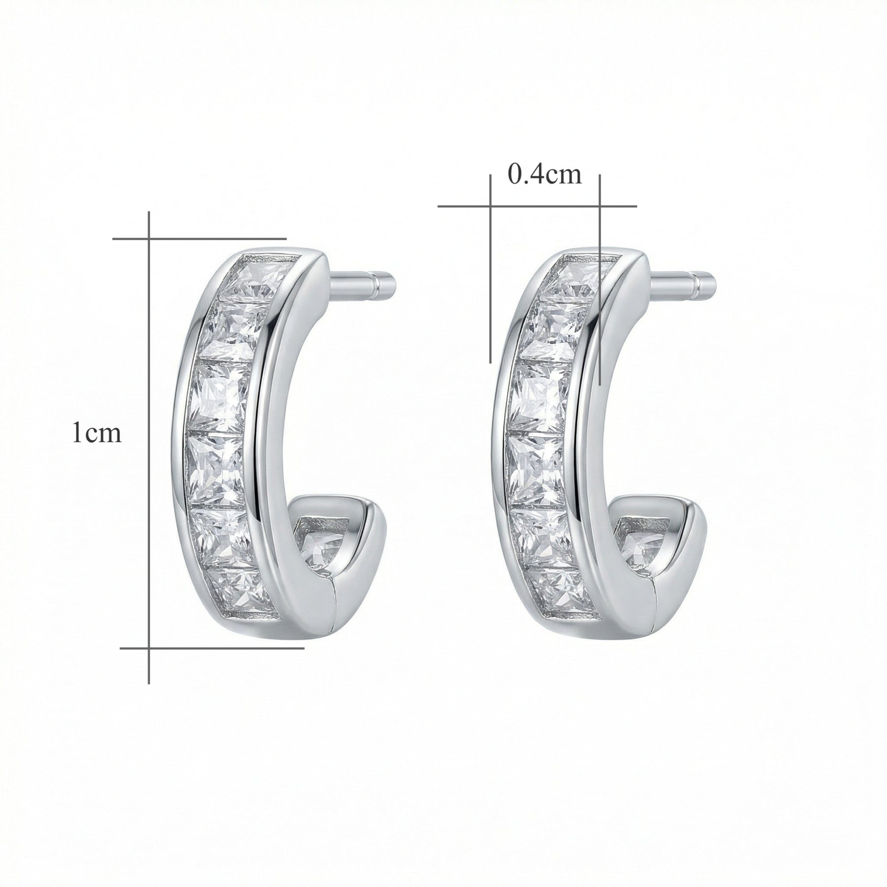 Channel-Set Princess-Cut Half-Hoops – sterling silver earrings, front view