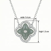 Green Jade Clover Flower Necklace – jade necklace, close-up