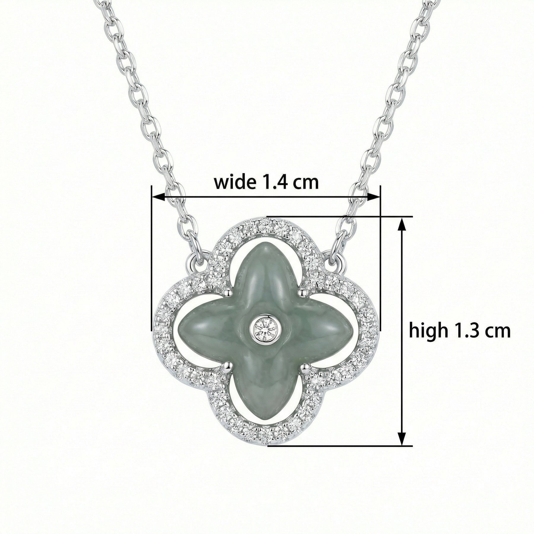 Green Jade Clover Flower Necklace – jade necklace, close-up