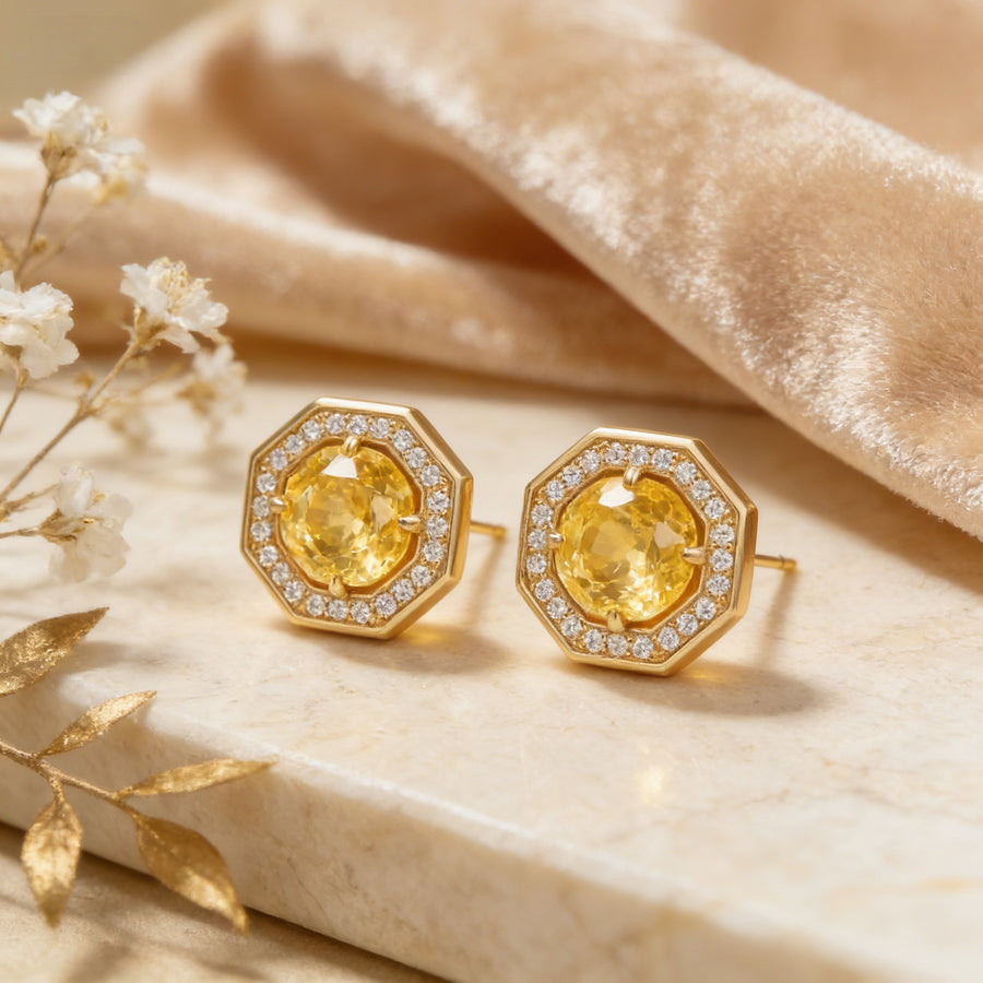 Octagonal Honey Gemstone Stud Earrings – sterling silver earrings