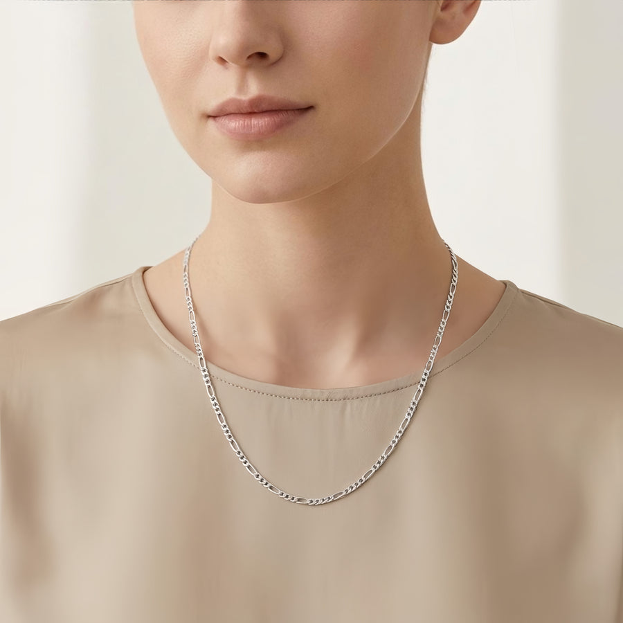 Durable Italian Figaro Chain Necklace – sterling silver necklace, side detail