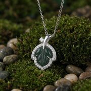 Green Jade Leaf Pendant Necklace – jade necklace, close-up