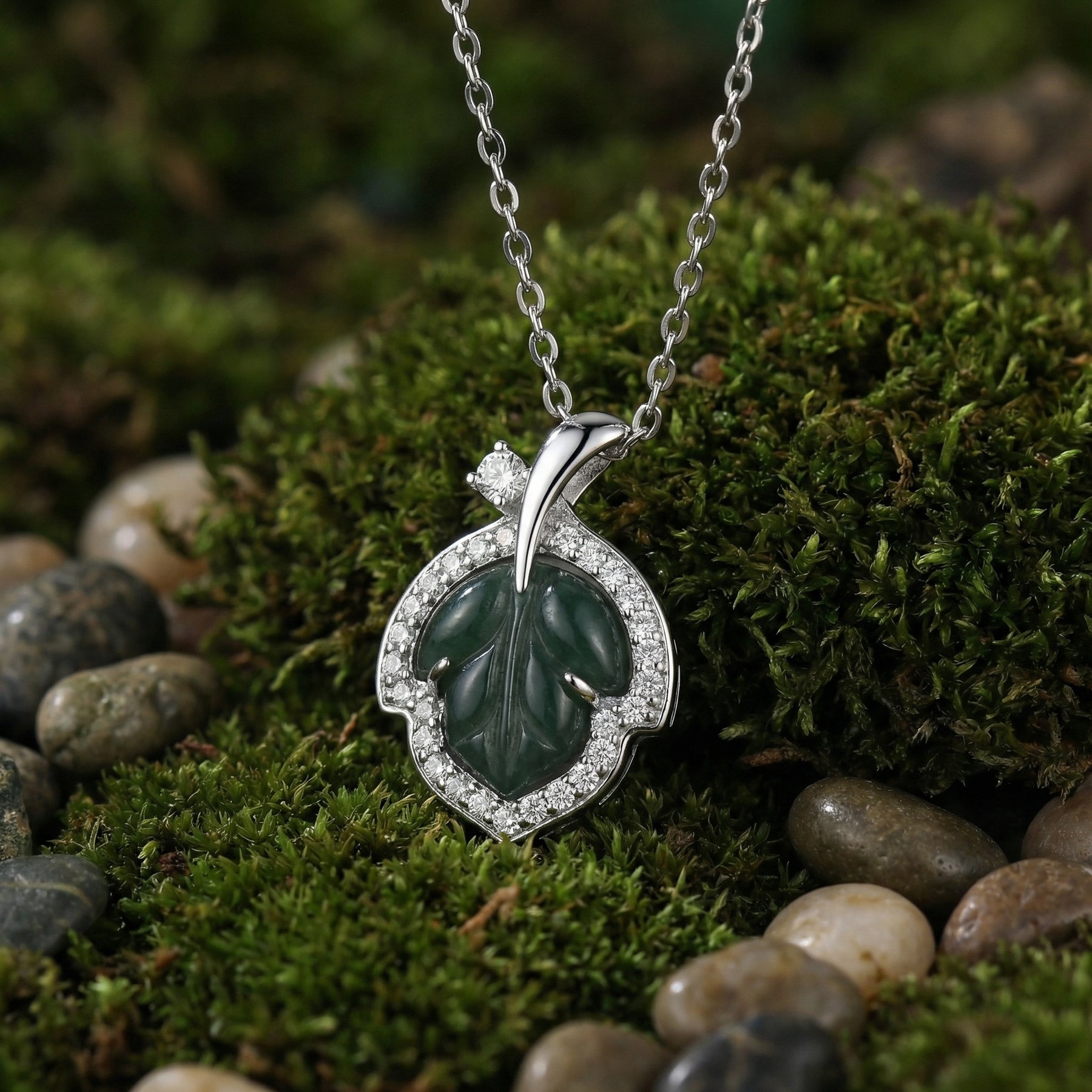 Green Jade Leaf Pendant Necklace – jade necklace, close-up