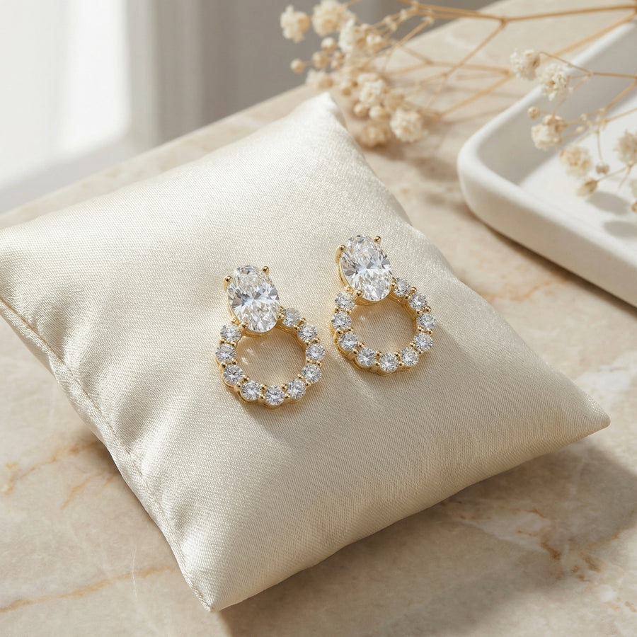 Oval Halo Drop Stud Earrings – sterling silver earrings