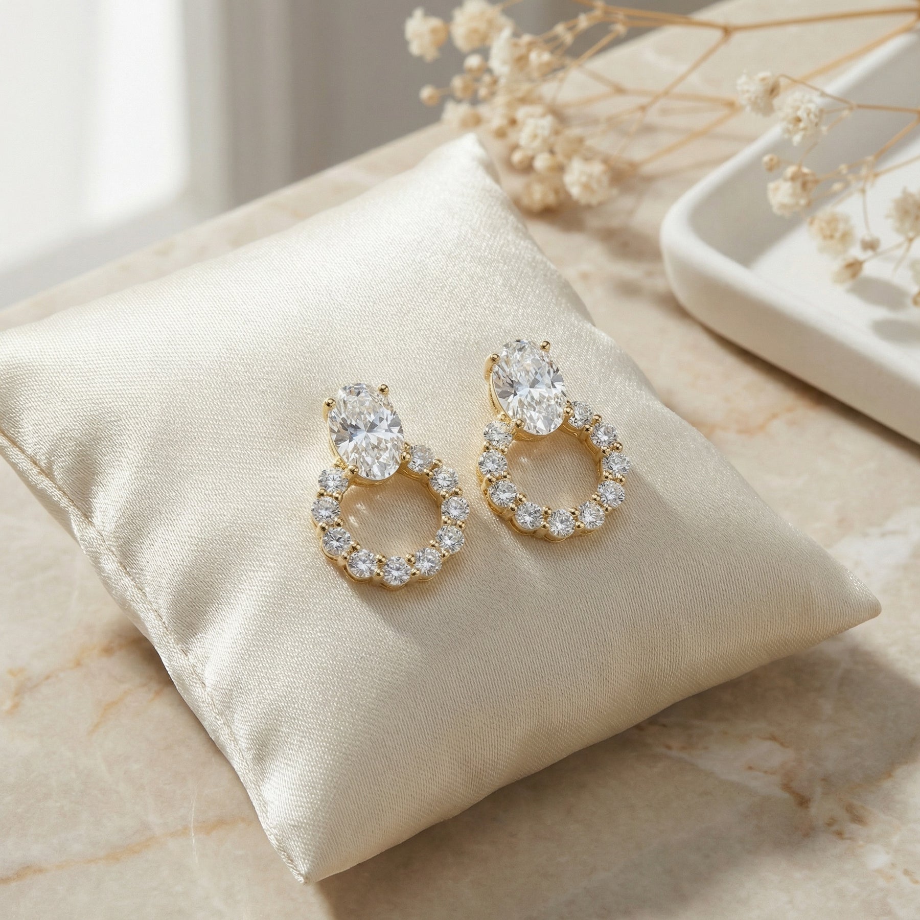 Oval Halo Drop Stud Earrings – sterling silver earrings