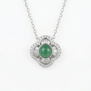 Quatrefoil Green Gemstone Necklace – jade necklace, close-up