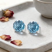 Light Blue Step-Cut Gemstone Studs – sterling silver earrings