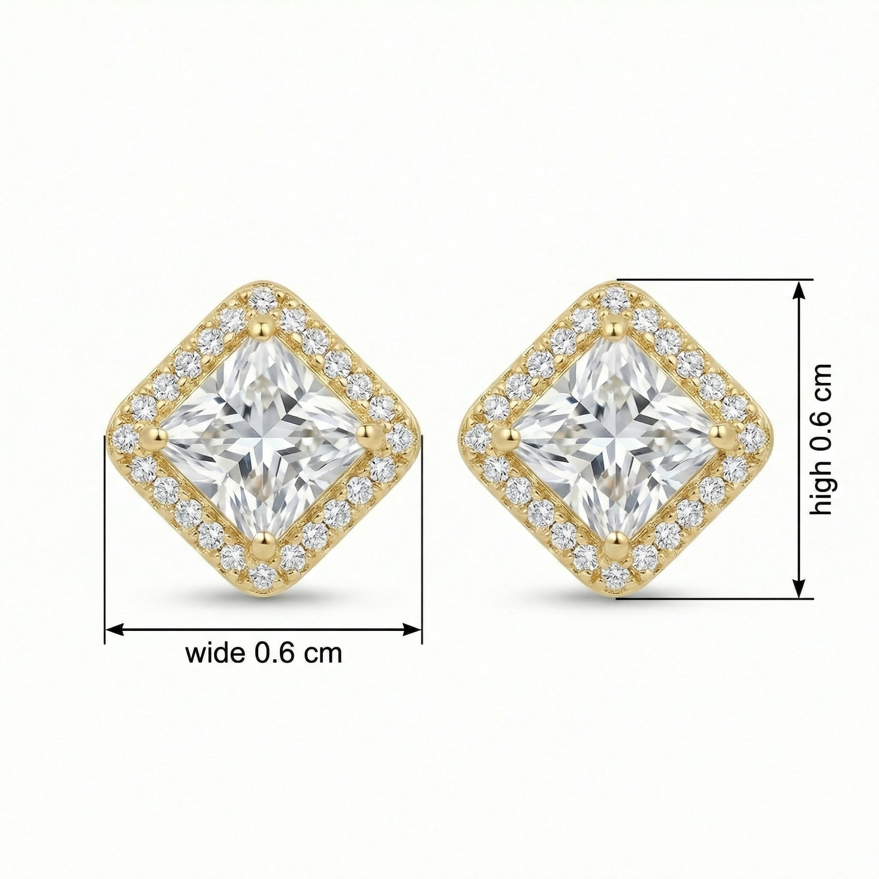 Square-Cut Halo Stud Earrings – sterling silver earrings, front view