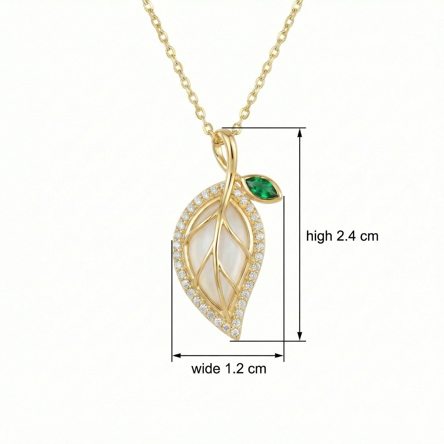 Leaf-Inspired Green stone Pendant Necklace – green stone necklace, front view