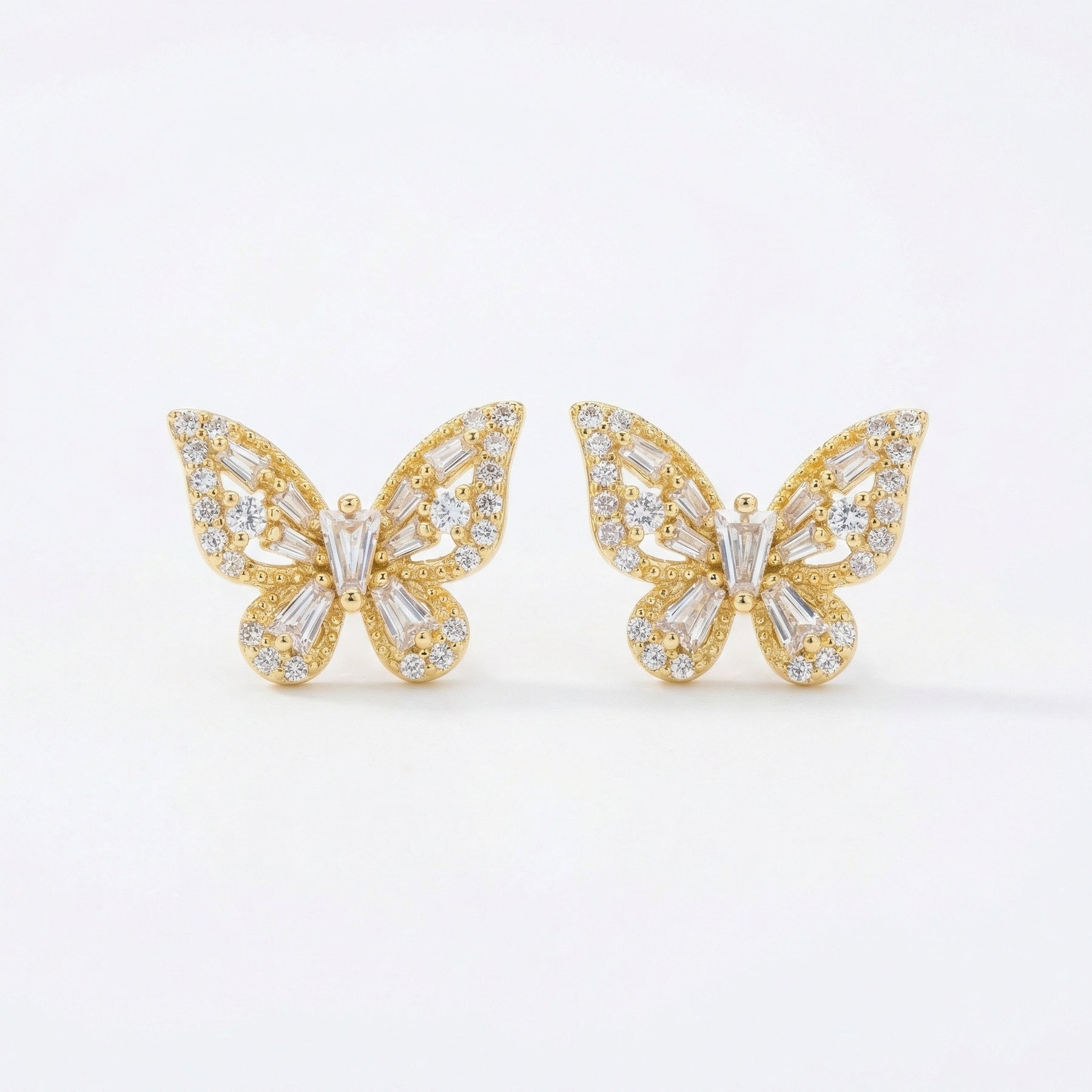 Butterfly Studs, Baguette and Round Cuts – sterling silver earrings