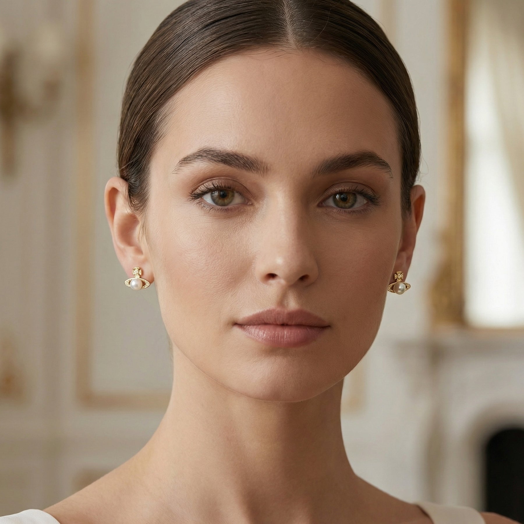 Orb Pearl Stud Earrings – pearl earrings, side detail