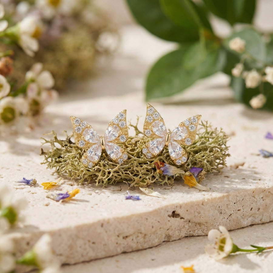 Crystal Butterfly Studs, Mixed Cuts – crystal earrings, side detail