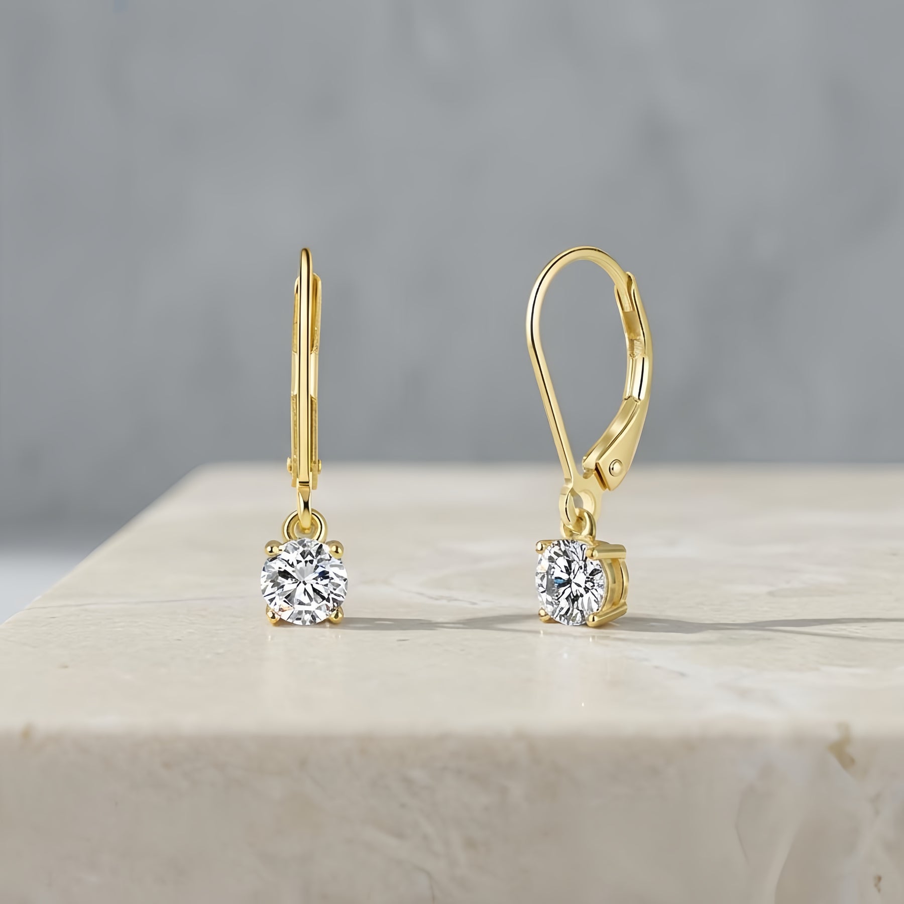 gold-tone CZ Drop Earrings, Lever-Back – zircon earrings, front view