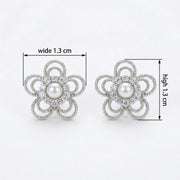 Open-Work Flower Pearl Stud Earrings – pearl earrings, front view