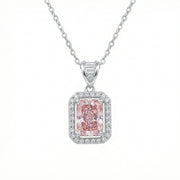 Radiant-Cut Pink Gemstone Necklace – sterling silver necklace, side detail