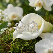 Silver Flower Pearl Stud Earrings – pearl earrings