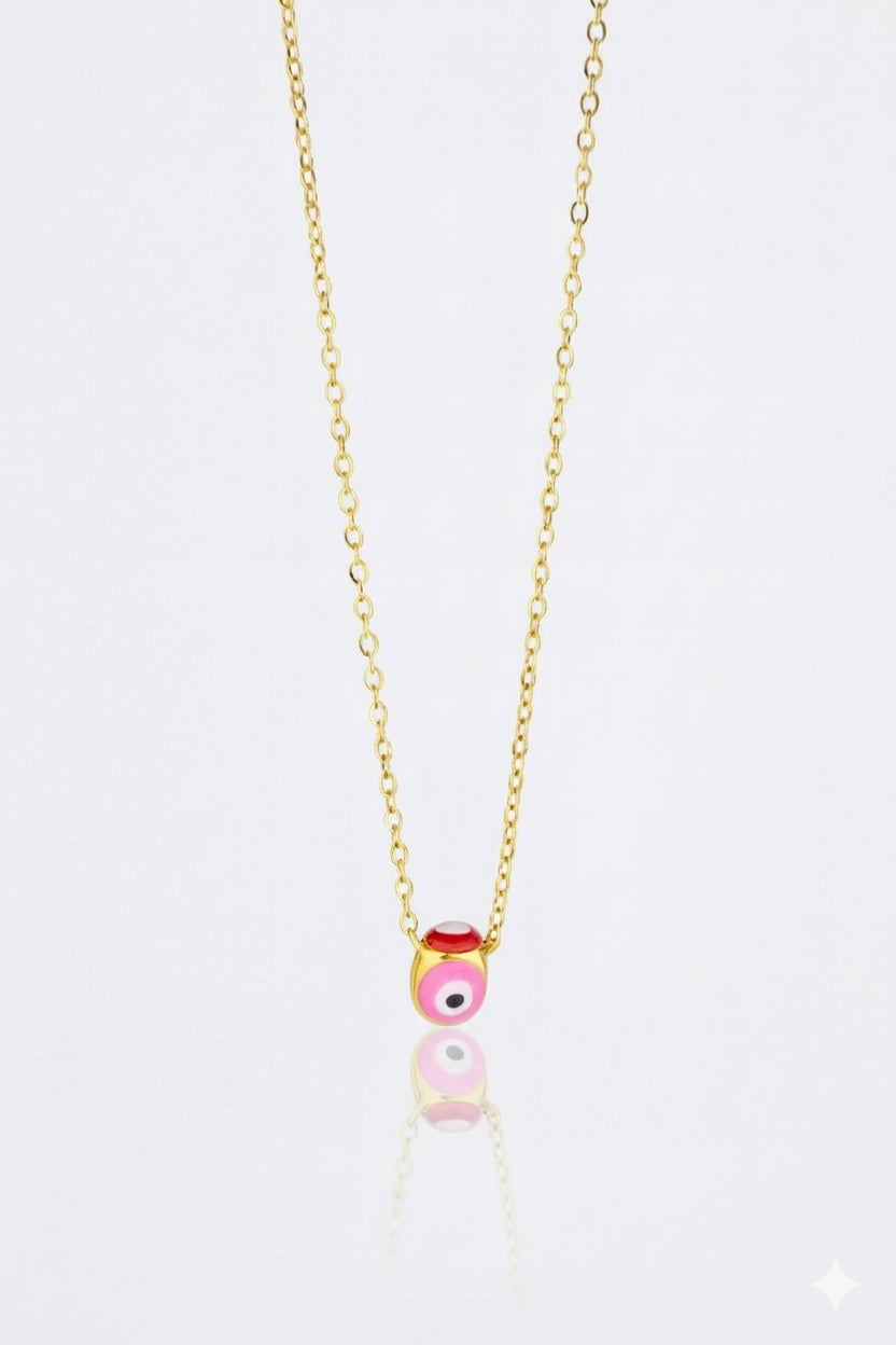Colorful Mini Evil Eye Spinner Necklace – stainless steel necklace, front view