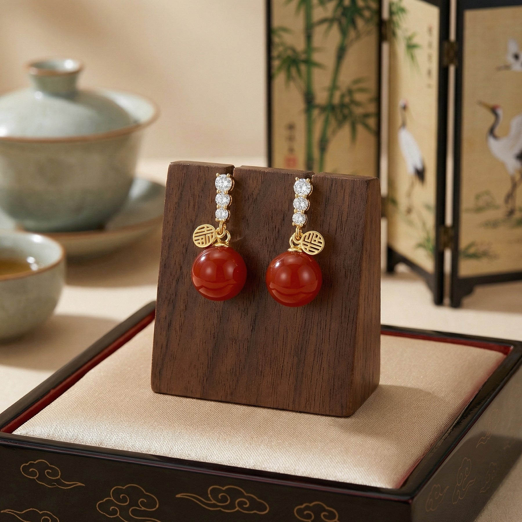Red Sphere Fortune Charm Earrings – sterling silver earrings