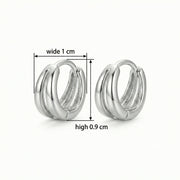 Triple Band Huggie Hoop Earrings – sterling silver earrings, front view