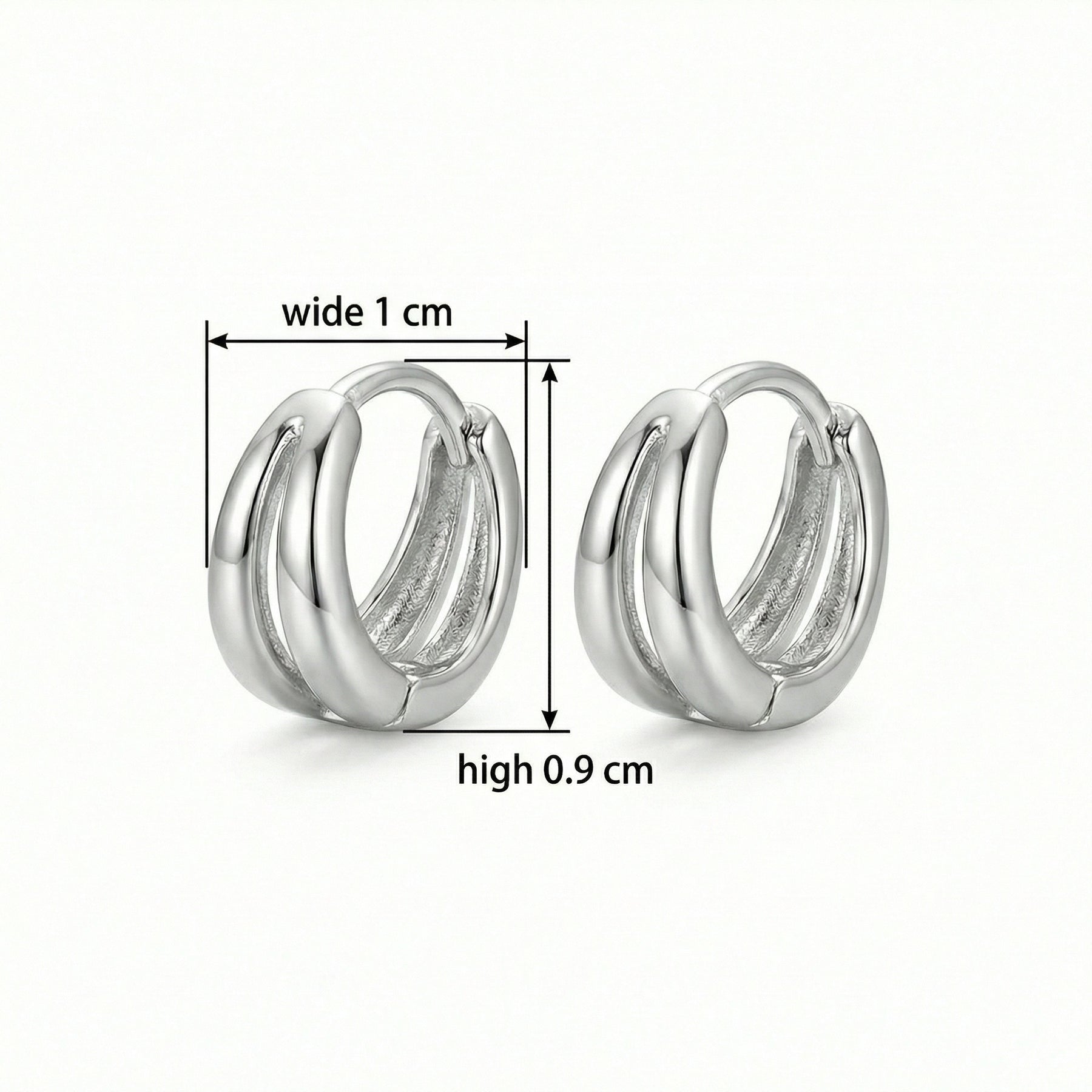 Triple Band Huggie Hoop Earrings – sterling silver earrings, front view