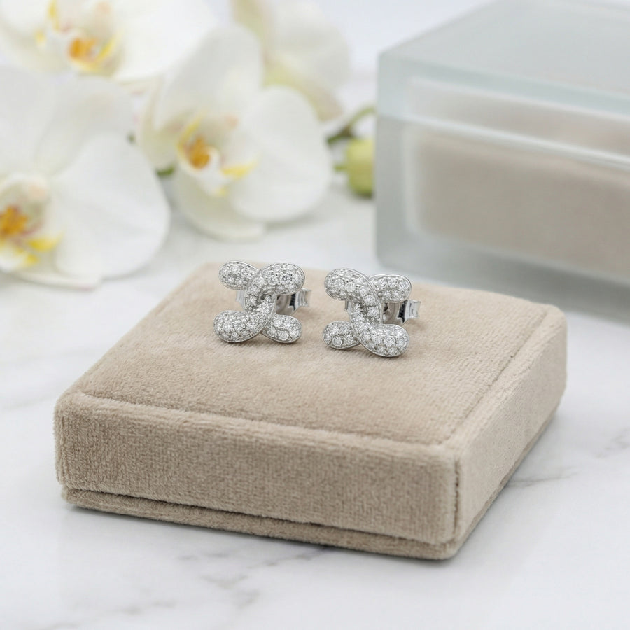 Interlocking X-Link Stud Earrings – sterling silver earrings, front view