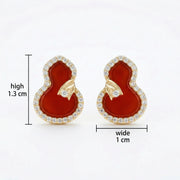 Red Gemstone Gourd Stud Earrings – sterling silver earrings, front view