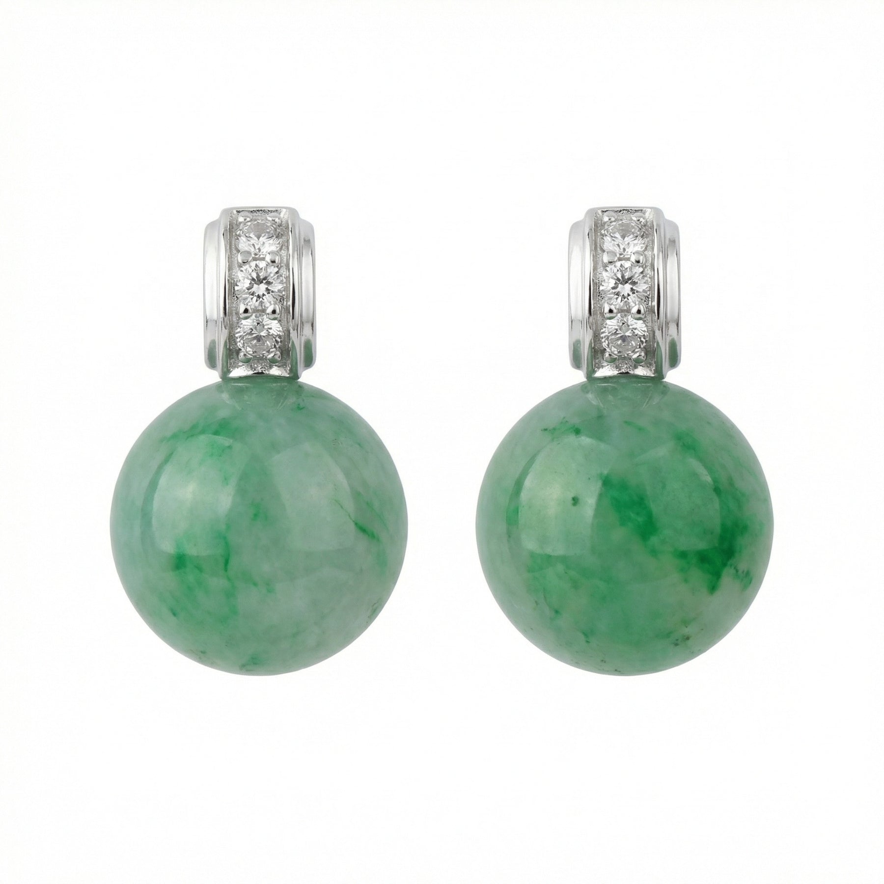 Round Green Jade Bead Drop Earrings – jade earrings, side detail