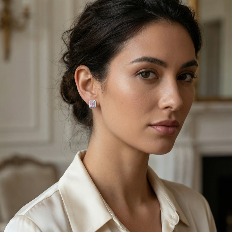 Radiant-Cut Halo Stud Earrings – sterling silver earrings