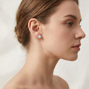 Round White Pearl Studs, Warm Setting – pearl earrings, side detail