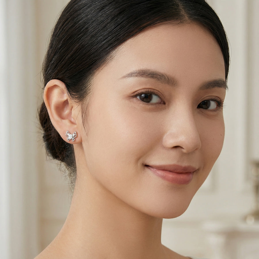 Silver Butterfly Studs, Pear Accents – sterling silver earrings