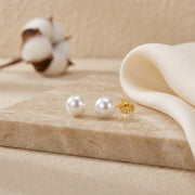 Pearl Studs with Gilded Backings – pearl earrings, front view