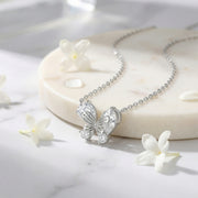 Butterfly Pendant Necklace, Pear-Cut Stones – sterling silver necklace, side detail