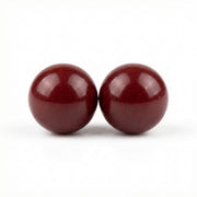 Polished Dark Red Sphere Bead Pair – sterling silver bracelet, front view