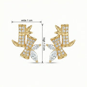 Bamboo and Leaf Gemstone Studs – sterling silver earrings, close-up