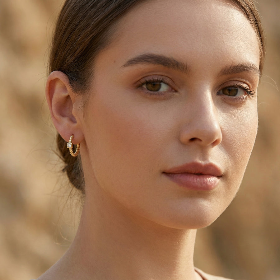 Rope-Style Huggie Hoops – sterling silver earrings, front view