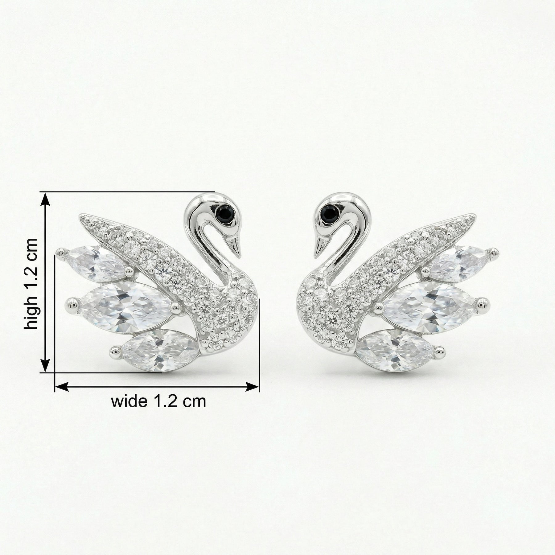 Silver Swan Marquise Stud Earrings – sterling silver earrings, side detail