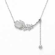 Feather Pendant Necklace with Moonstone – sterling silver necklace