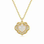 White Heart Gemstone Necklace – sterling silver necklace, front view