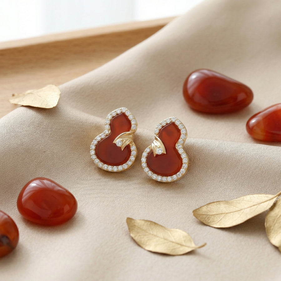Red Gemstone Gourd Stud Earrings – sterling silver earrings