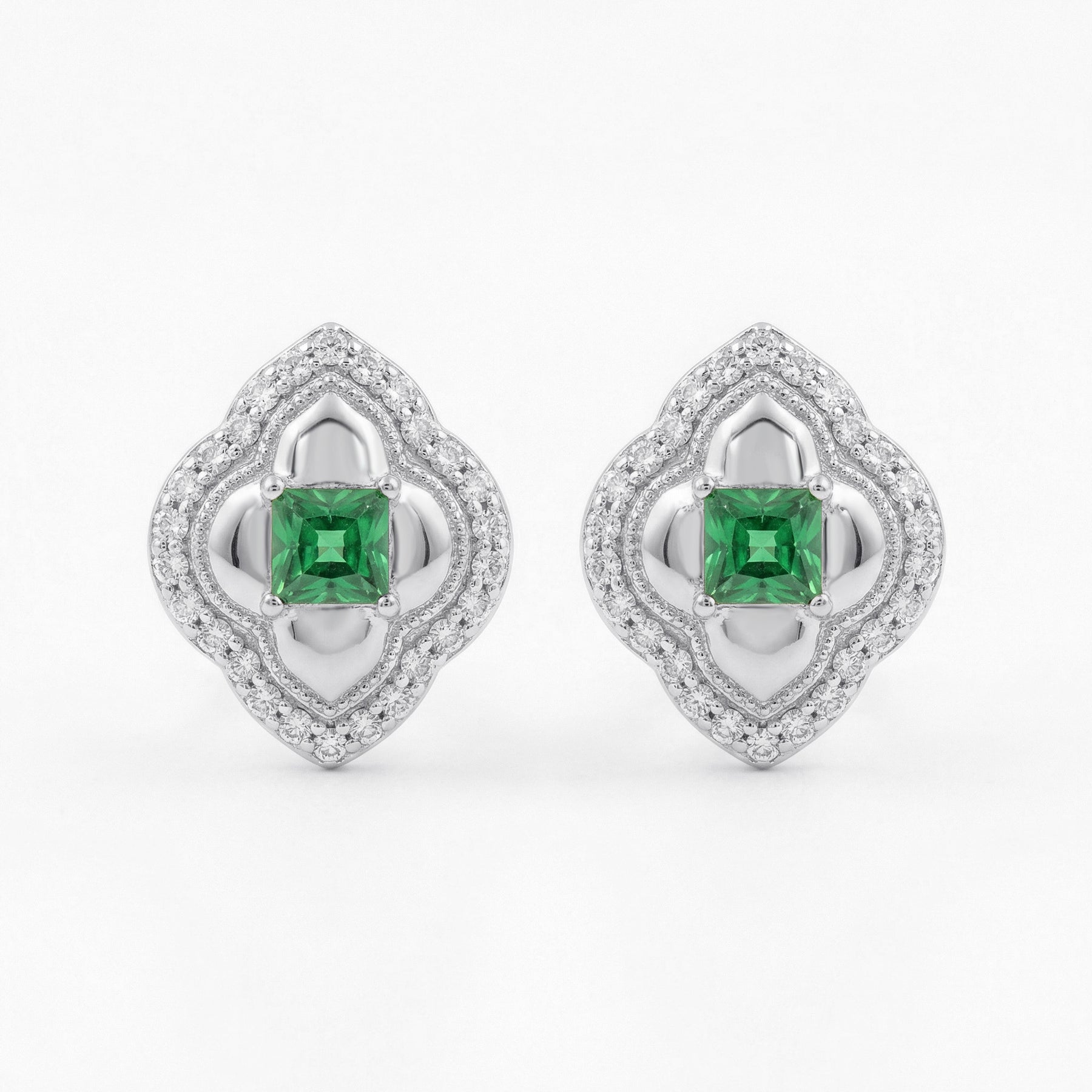 Green stone Quatrefoil Halo Stud Earrings – green stone earrings