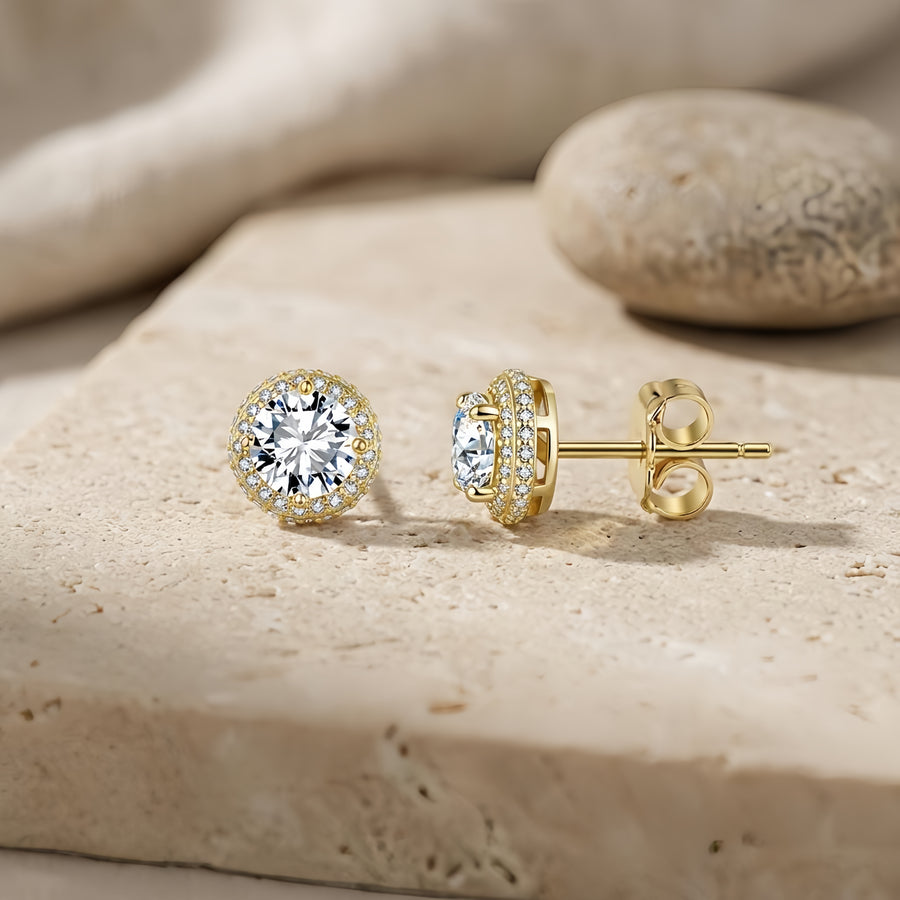 gold-tone Halo Stud Earrings, Butterfly Backs – sterling silver earrings, close-up