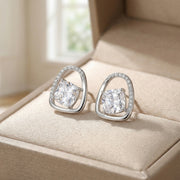 Cushion-Cut Geometric Halo Studs – sterling silver earrings, side detail