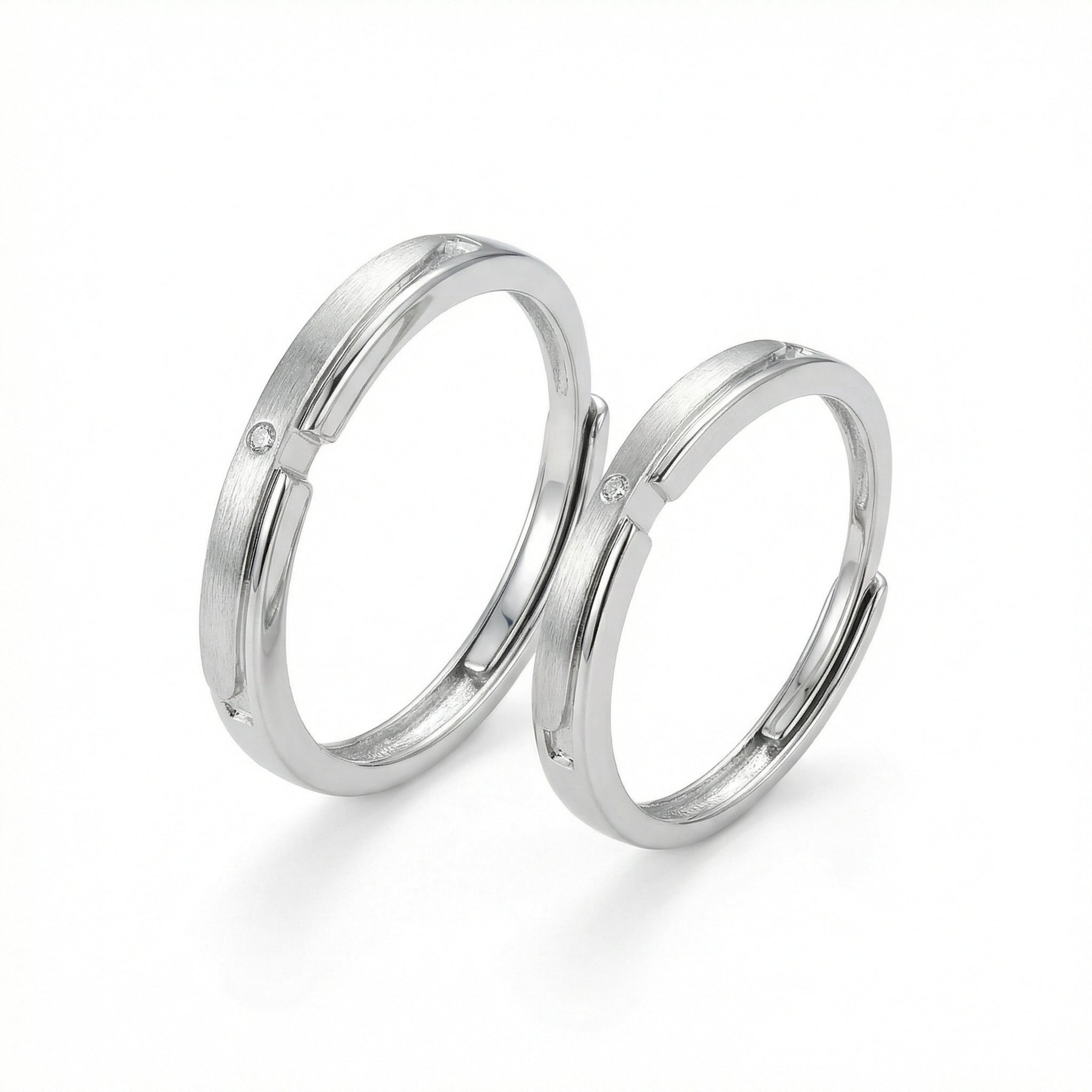 Brushed Silver Couple Rings Set – sterling silver ring, close-up