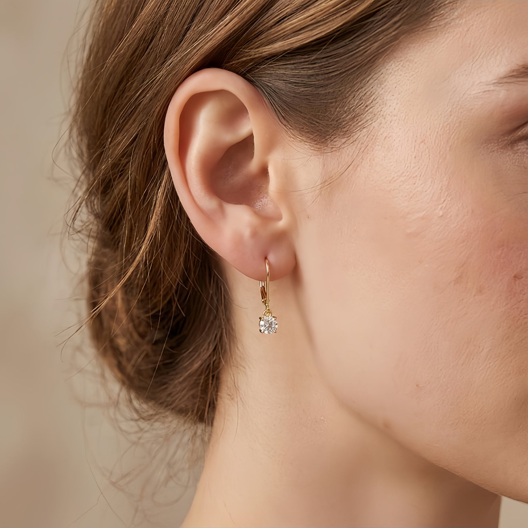 gold-tone CZ Drop Earrings, Lever-Back – zircon earrings, side detail