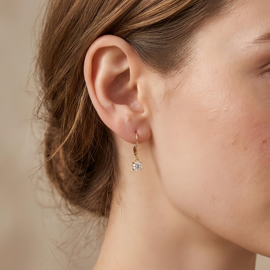 gold-tone CZ Drop Earrings, Lever-Back – zircon earrings, side detail