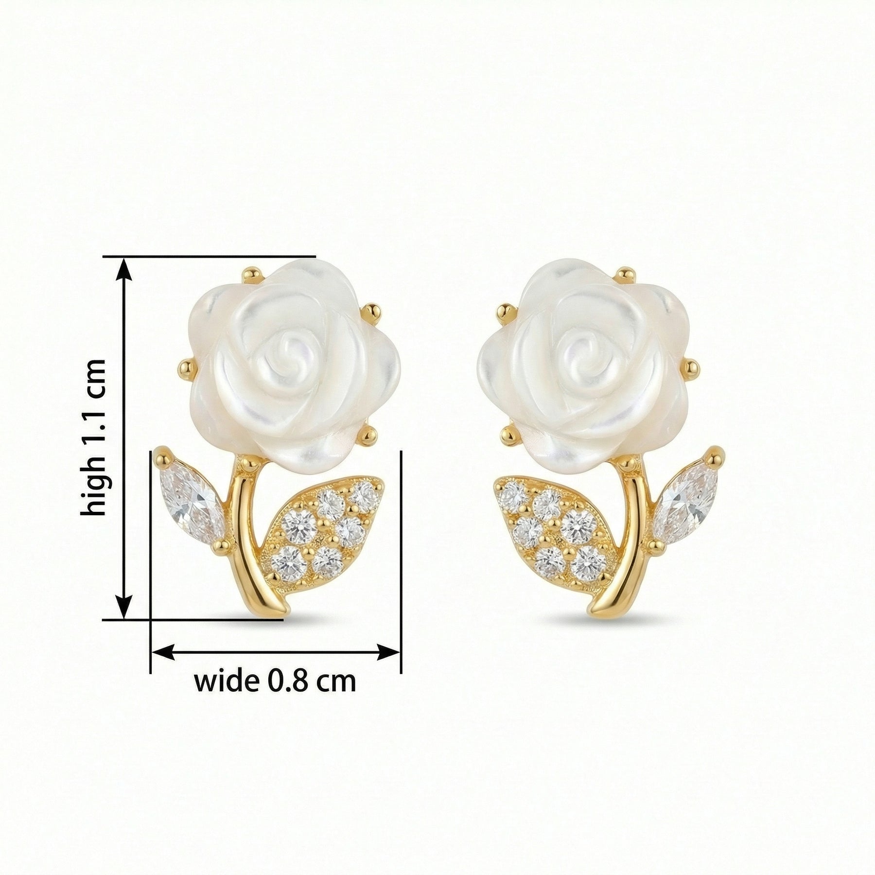 Mother-of-Pearl Rose Stud Earrings – mother-of-pearl earrings, front view