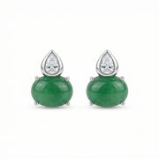 Jadeite Cabochon Pear-Cut Stud Earrings – jade earrings, front view