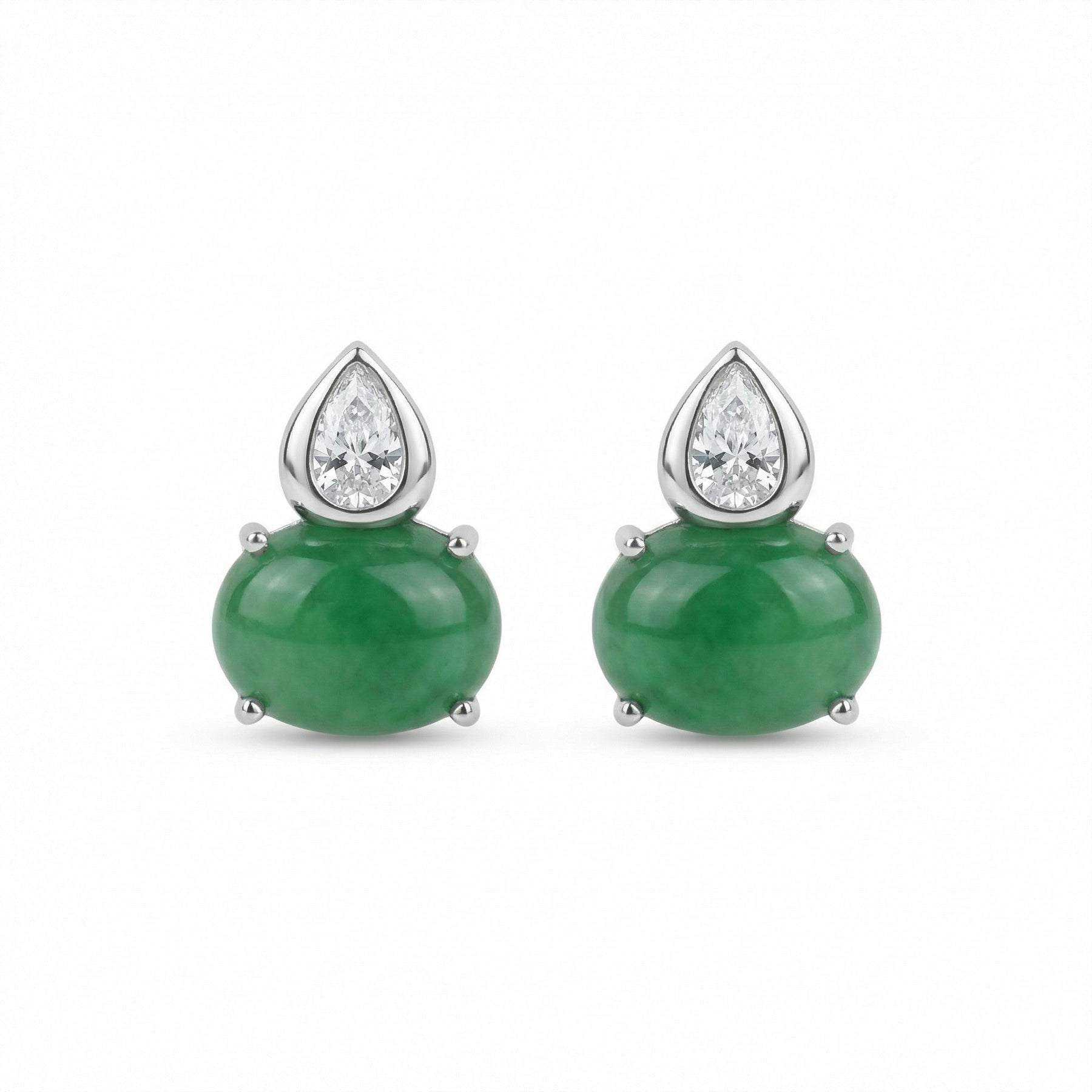 Jadeite Cabochon Pear-Cut Stud Earrings – jade earrings, front view