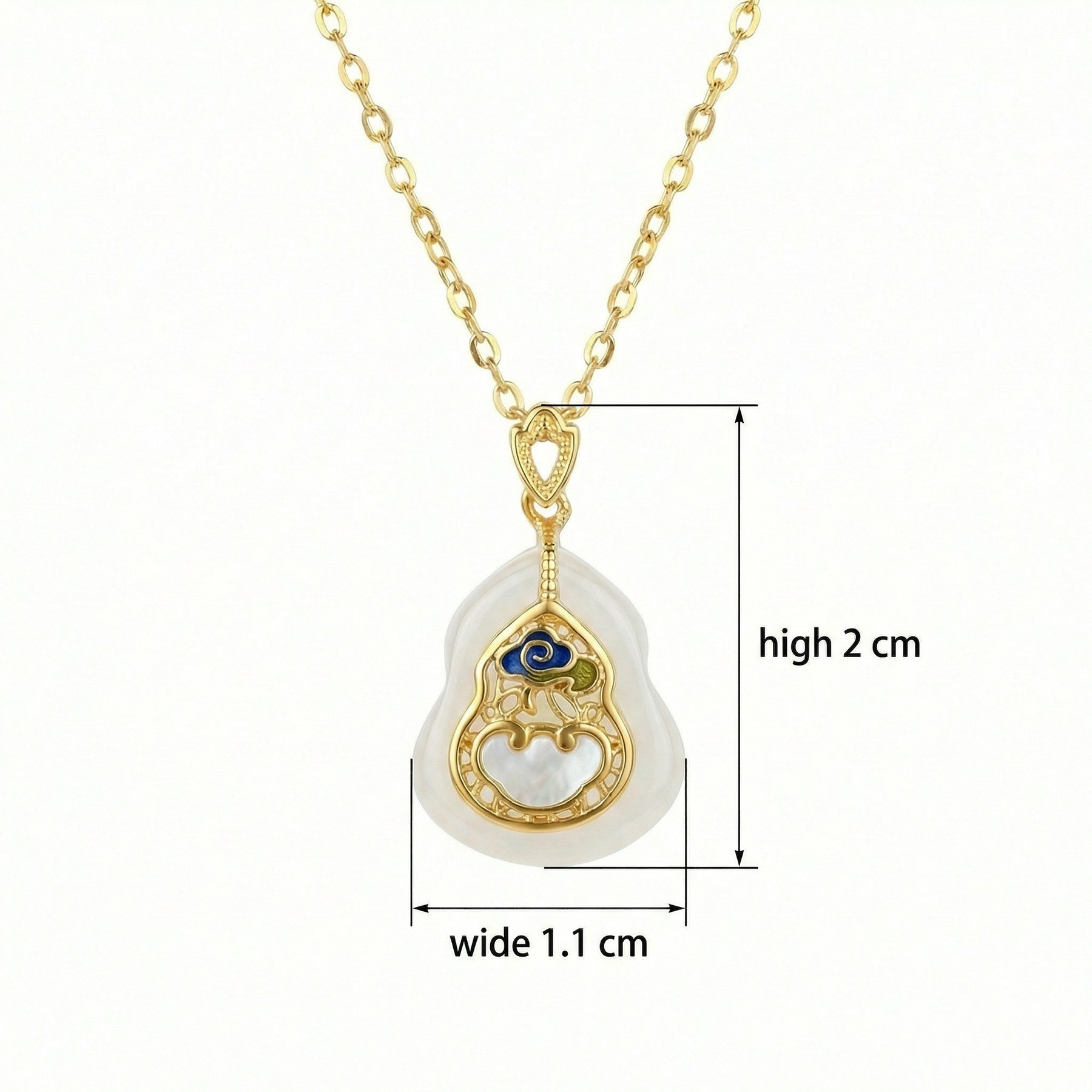 Hulu Pendant Necklace with Ruyi Cloud – jade necklace, side detail